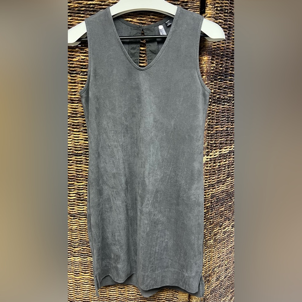 Orb Life-Gray Sleeveless Dress-Soft suede like,XS, Stitching bundle on collar‎